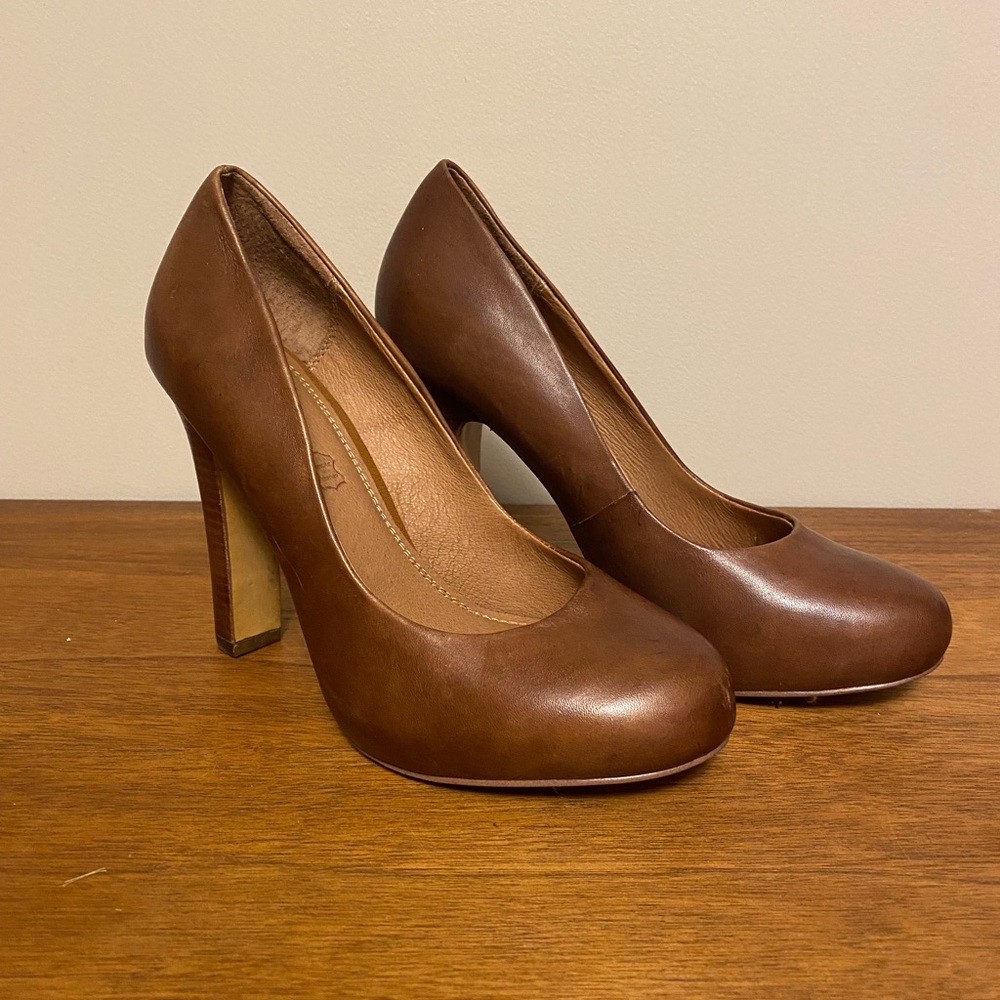 Aldo Brown Leather Round-Toe High Heels